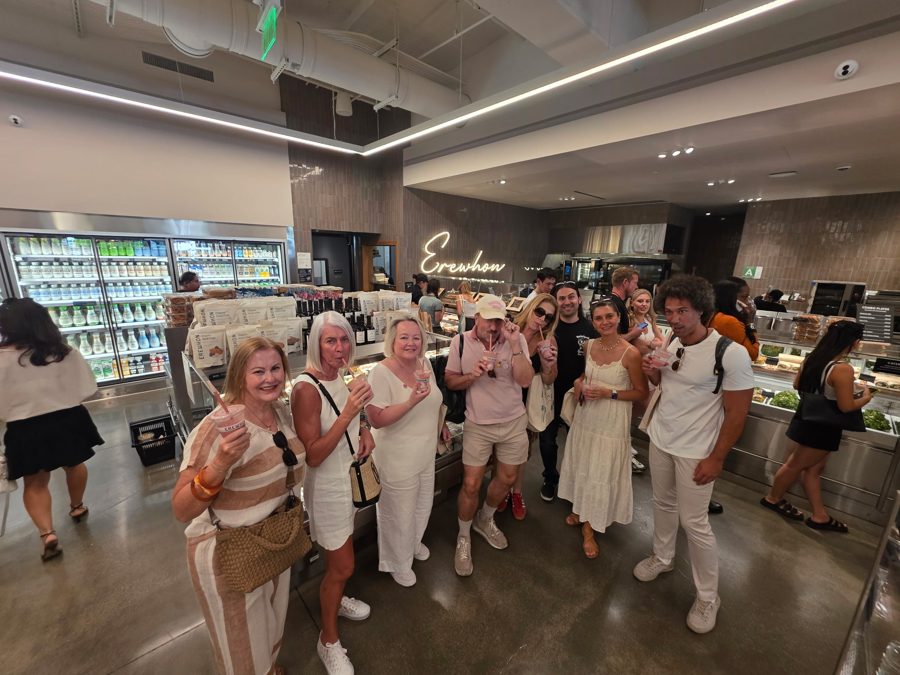 Guests sipping Erewhon smoothies on a private tour