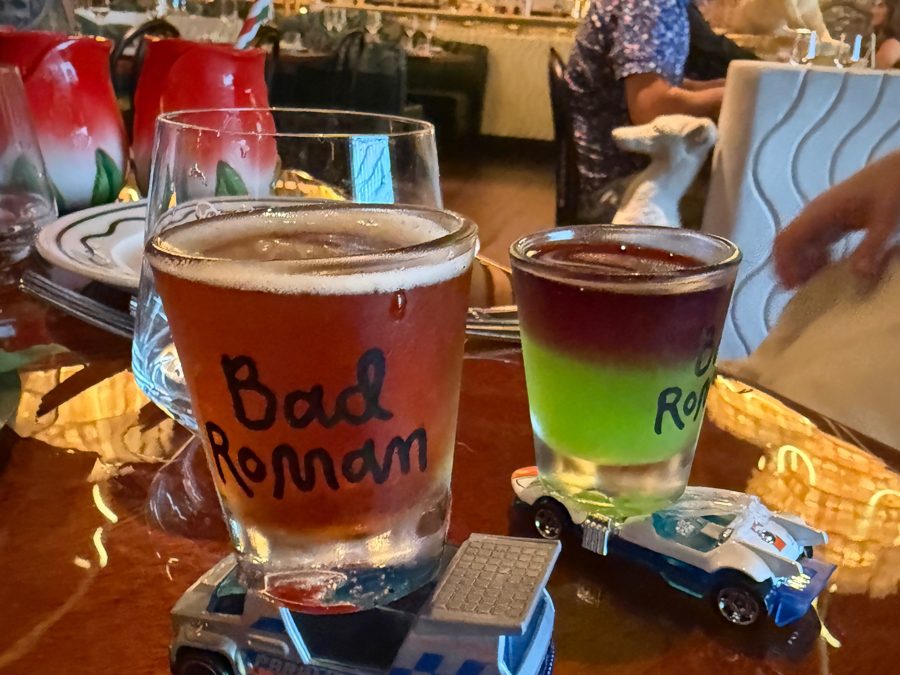 Bad Roman cocktails served on toy car coasters
