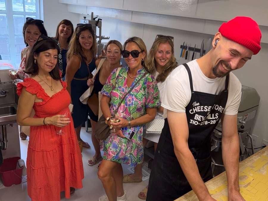 Guests watching fresh pasta being made in the kitchen at The Cheese Store of Beverly Hills